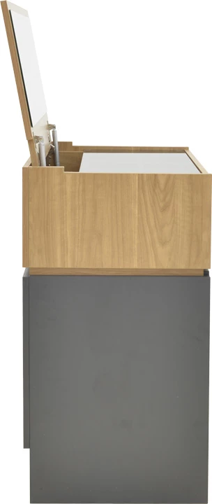 Tavolinë grimi Sonlen, ngjyrë gri e errët-dru arre i çelët, me pasqyrë dhe stol, 60x45x122cm