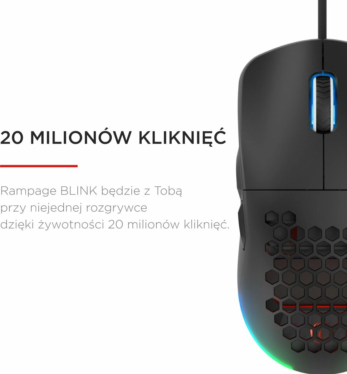 Maus gaming Rampage Blink (BLINK-BLACK) 12800 DPI RGB USB me kabllo, i zi, me kapakë ndërrues
