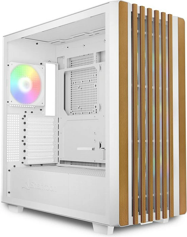 Kasë SHARKOON Rebel C70G RGB, Full Tower ATX, xham i temperuar, 3x120mm fan, White/Wood