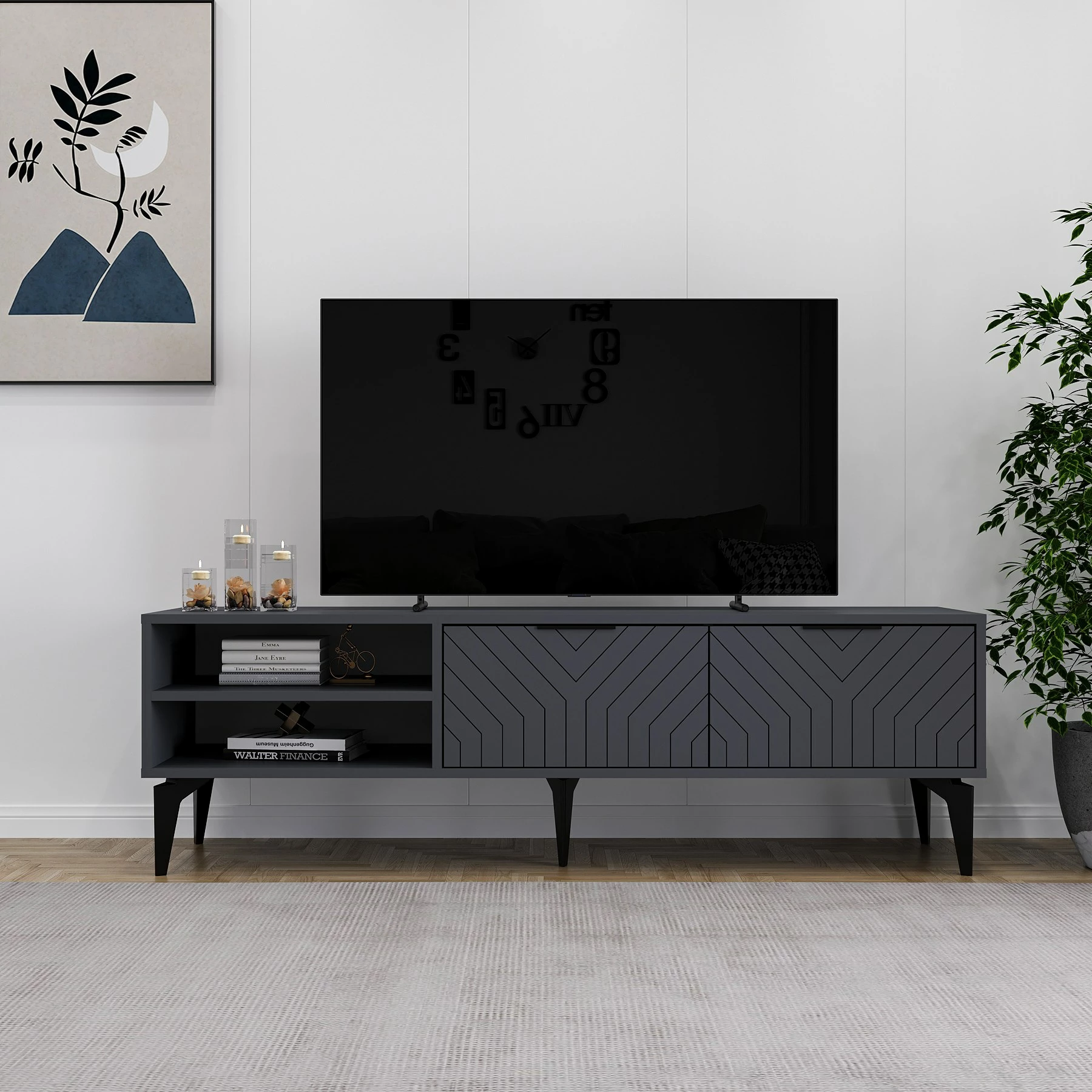 Komodë TV Regina, ngjyrë antracit, Skye Decor