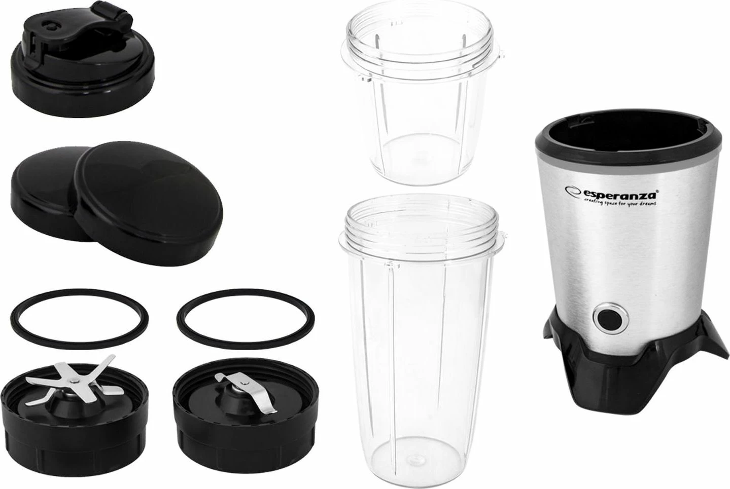 Blender Esperanza EKM028, 1000W, 1L, zi/argjendtë, set me 2 gota