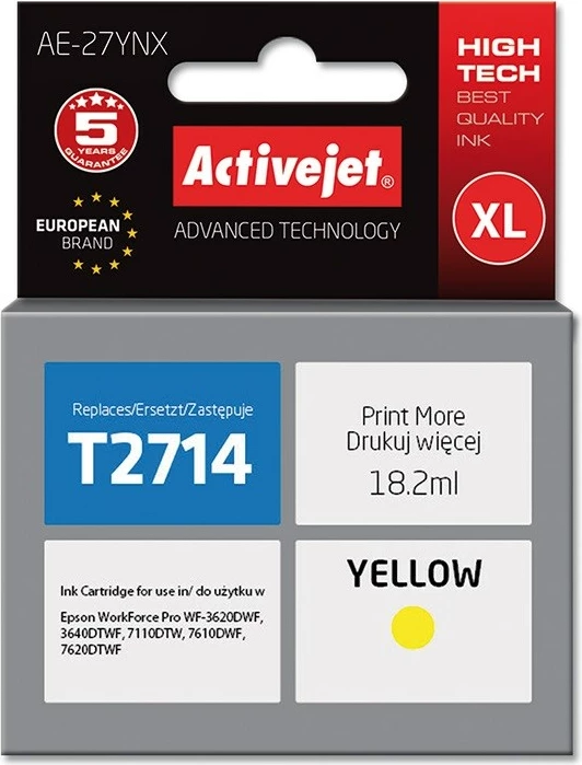 Ngjyrë zëvendësuese Activejet AE-27YNX për printer Epson, 18.2 ml, verdhë