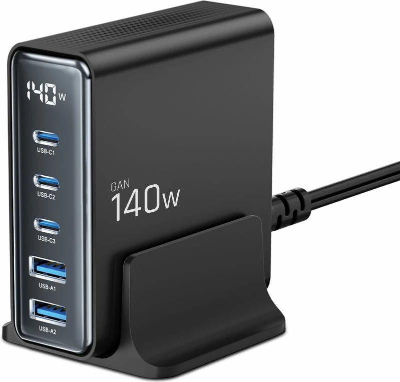 Stacion karikimi Tech-Protect DC140W-GAN, 5 porta, GaN, i zi