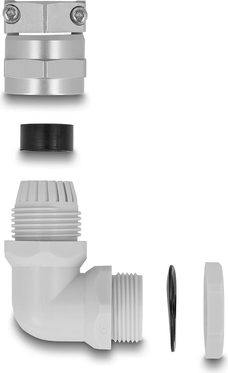 Kabelglandë DeLOCK PG21 90°, IP68, për kabllo 13–18 mm, gri