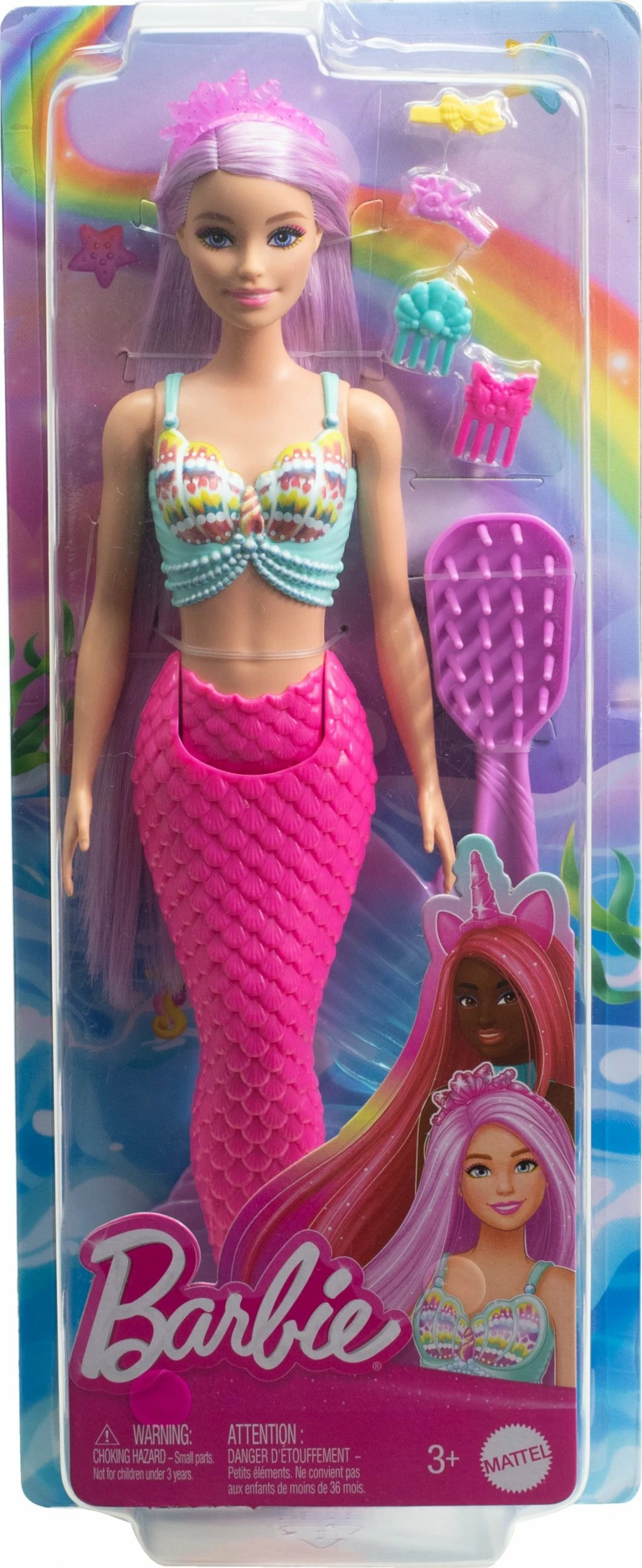 Kukull sirenë Barbie Mattel HRR00, flokë të gjatë, me aksesorë, rozë