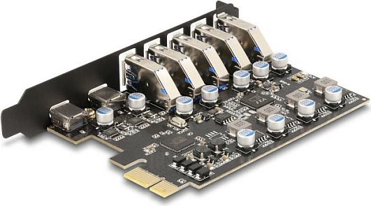 Kartë zgjerimi PCIe DeLOCK 90346, 7x USB 3.2 Gen 1 (5x Type-A, 2x Type-C), 5 Gbit/s, e zezë