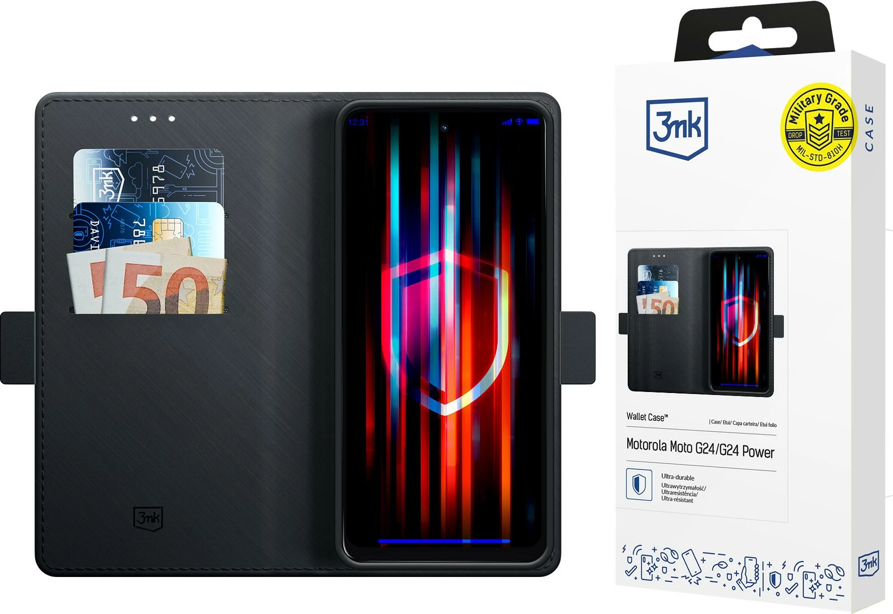 Mbështjellës wallet 3mk Wallet Case për Xiaomi Poco X8 Pro, xhepa për 3 karta, mbyllje magnetike, funksion stand, i zi, në kuti