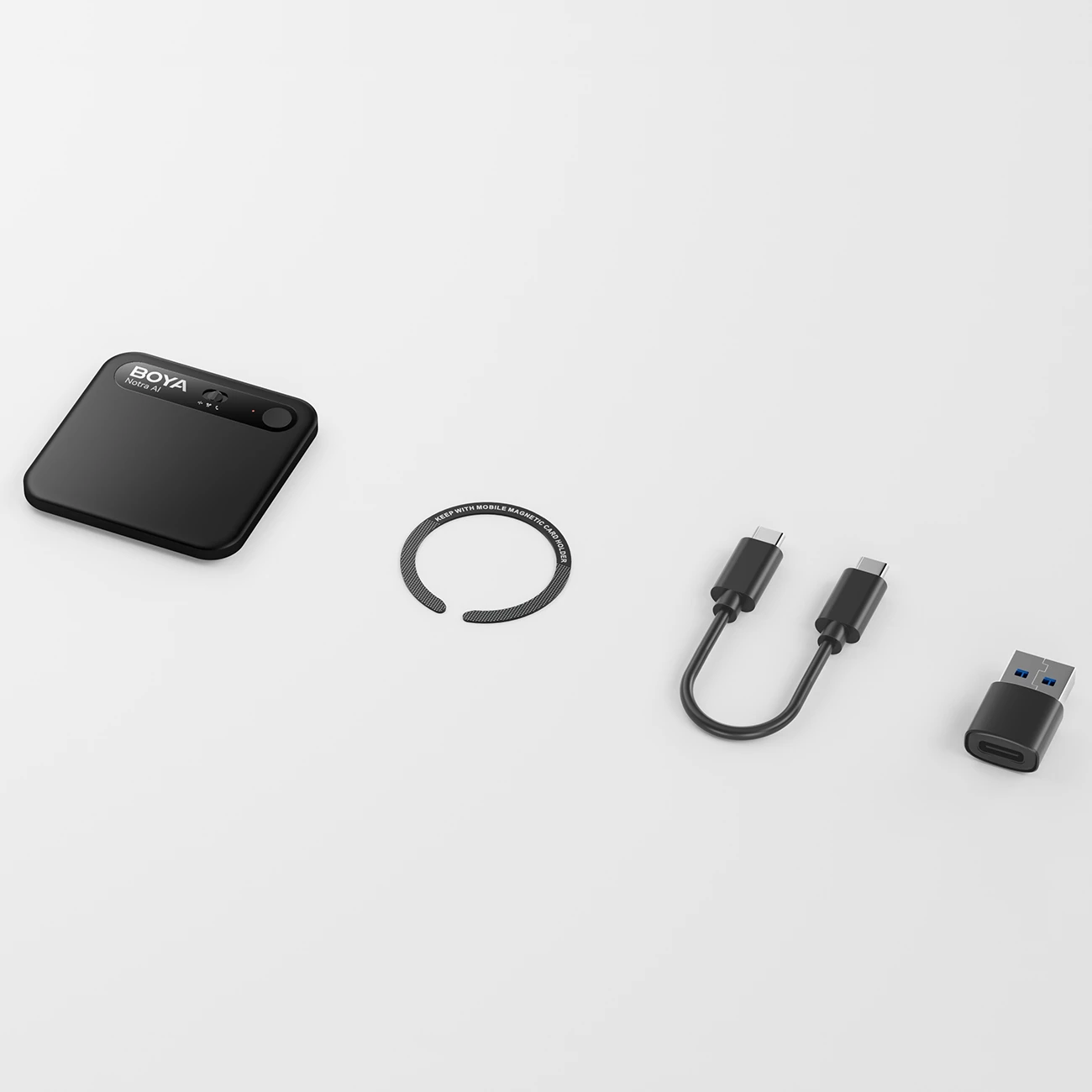 Regjistrues zëri BOYA Notra AI, 64GB, transkriptim AI, deri 24 orë, i zi, set