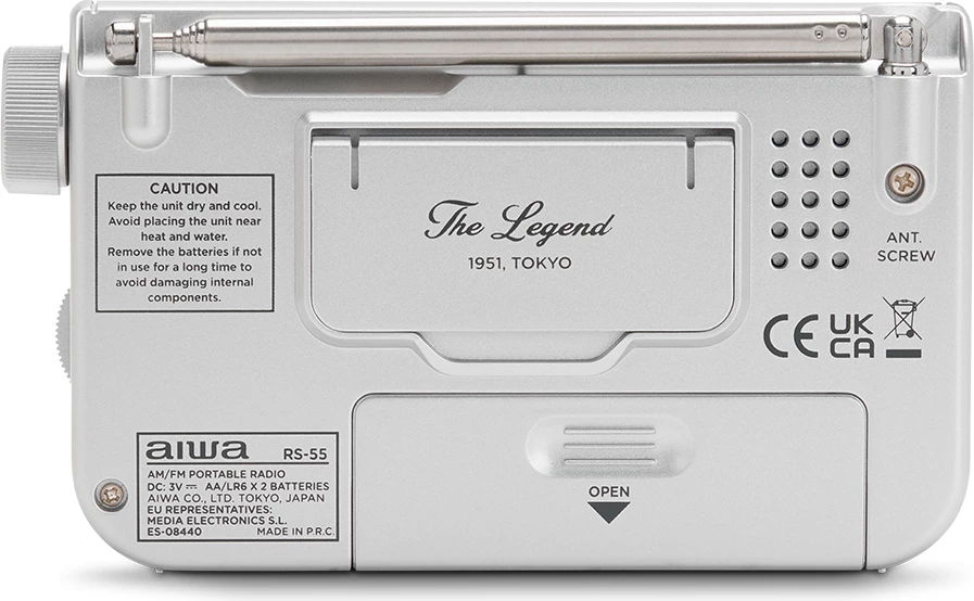 Radio xhepi Aiwa RS-55/SL FM/AM, antenë teleskopike 48 cm, jack 3.5mm, Silver, set me kufje + çantë + rrip + 2x AA bateri