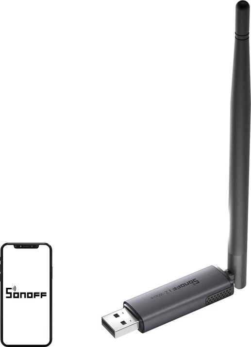Gateway USB Z-Wave 800 Sonoff Dongle-PZG23, antenë e jashtme 2 dBi, Z-Wave Long Range, set me kabllo USB, gri e errët