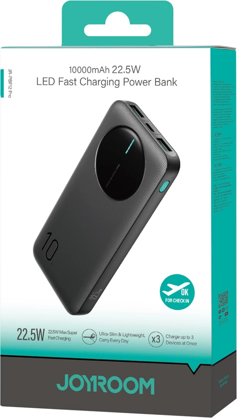 Powerbank Joyroom JR-PBF12 Pro 10000mAh 22.5W 2x USB-A + 1x USB-C me display digjital, i zi