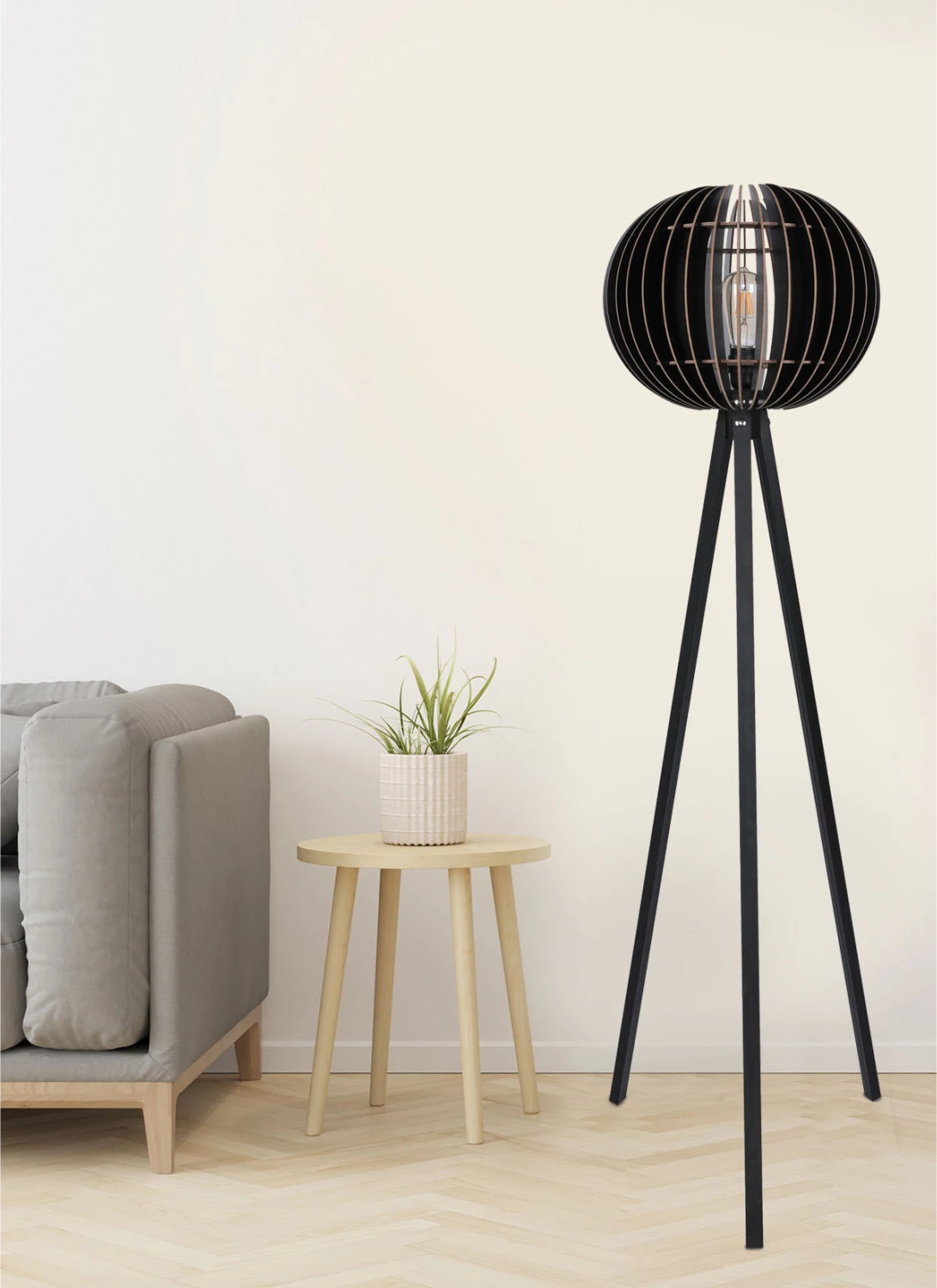 Dritë dyshemeje prej druri me kapelë të zezë FH7375.02 Φ36x145Υ cm