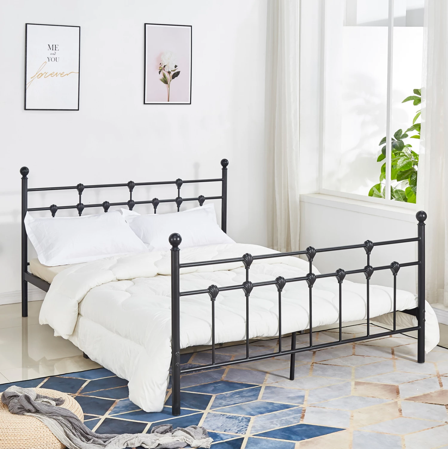 JACINDA Metallic Bed 150x200cm, Black Color FH575.01