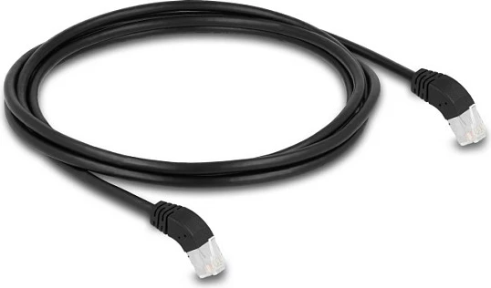 Kabllo rrjeti DeLOCK RJ45 Cat6a S/FTP 2m, konektorë të kënduar 45°, e zezë