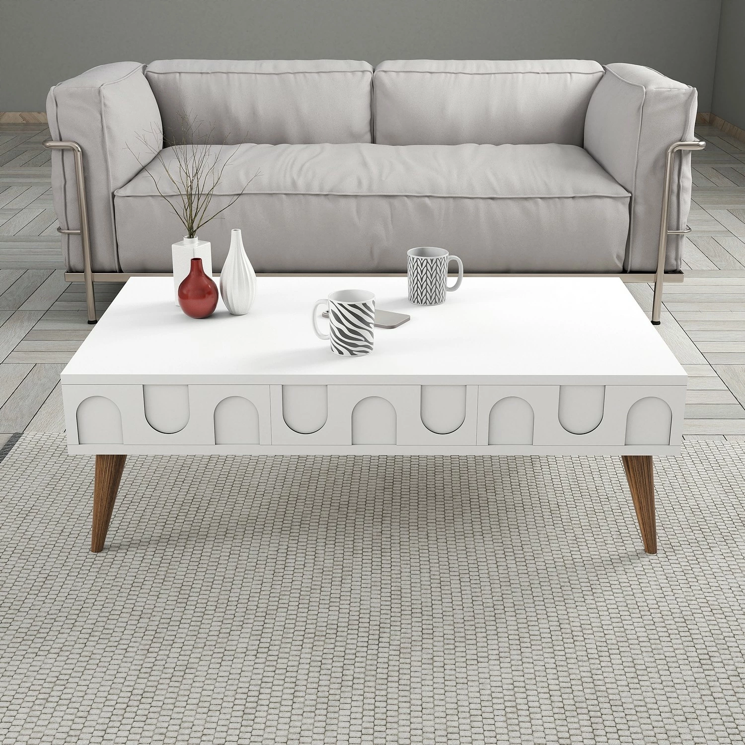 Tavolinë kafeje Skye Decor, Lyon 34, e bardhë, arre