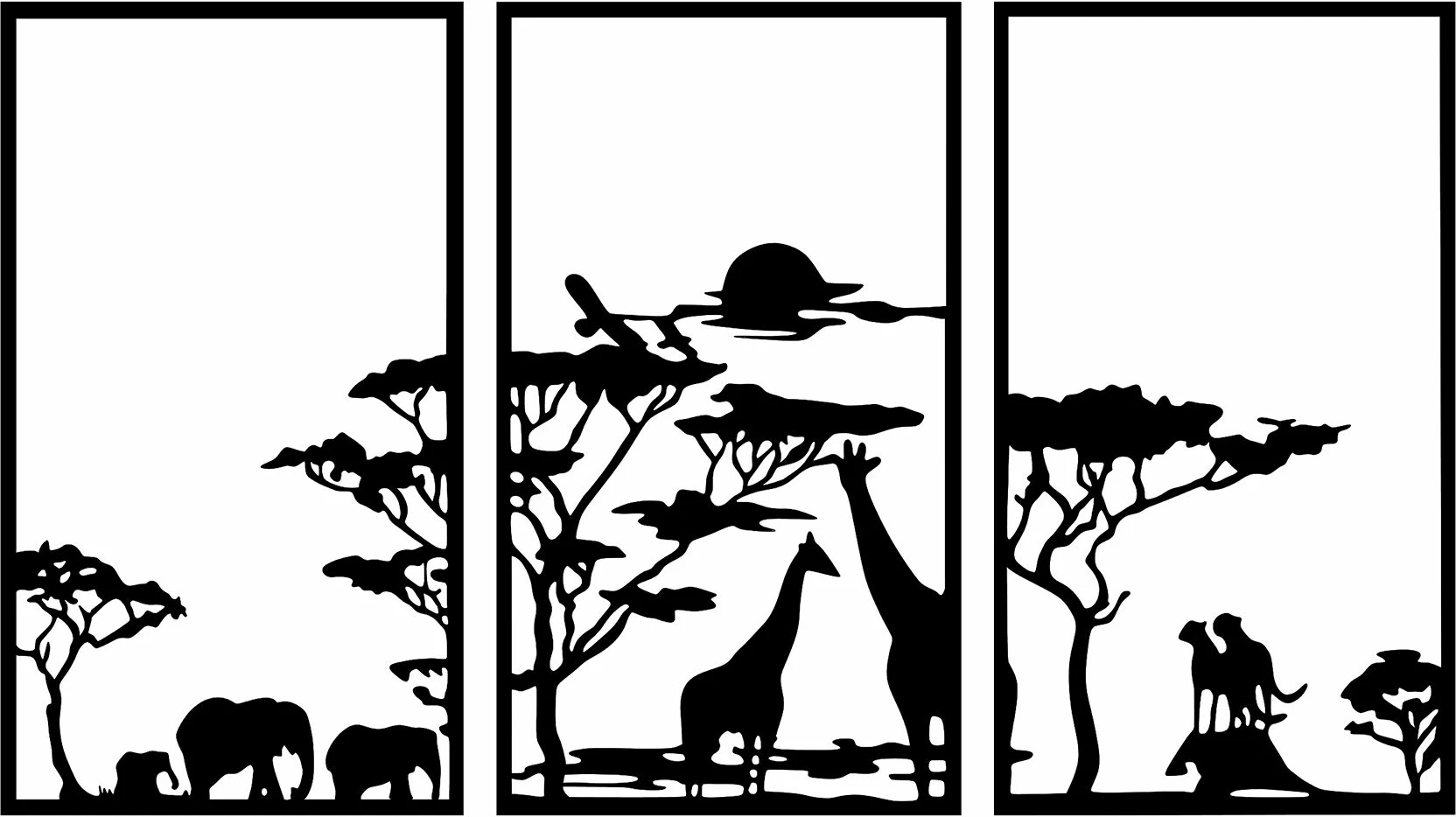 Aksesor dekorativ metalik për mur, Wallity Serengeti, 3 pjesë, 40x69cm