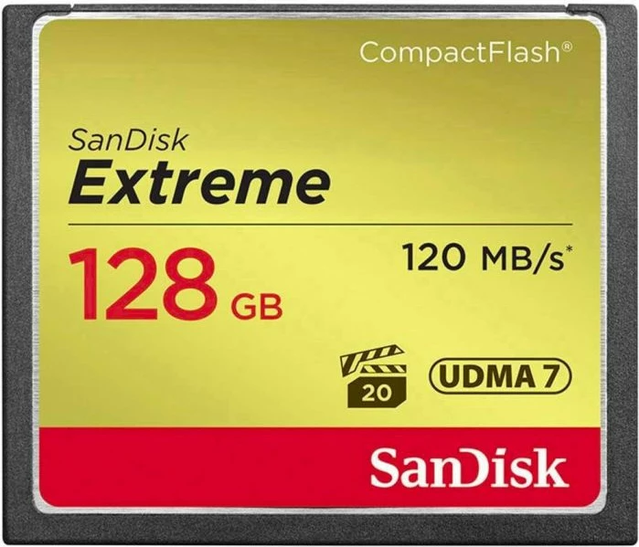 kartelë memorje CompactFlash SanDisk Extreme SDCFXSB-128G-G46 128GB UDMA 7 VPG-20 120MB/s leximi 85MB/s shkrimi, e zezë