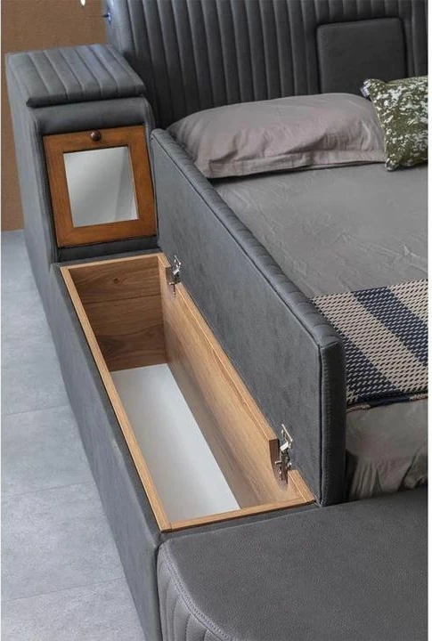 Krevat dopio me bazament, ngjyrë antracit, Skye Decor, Sunline Smart