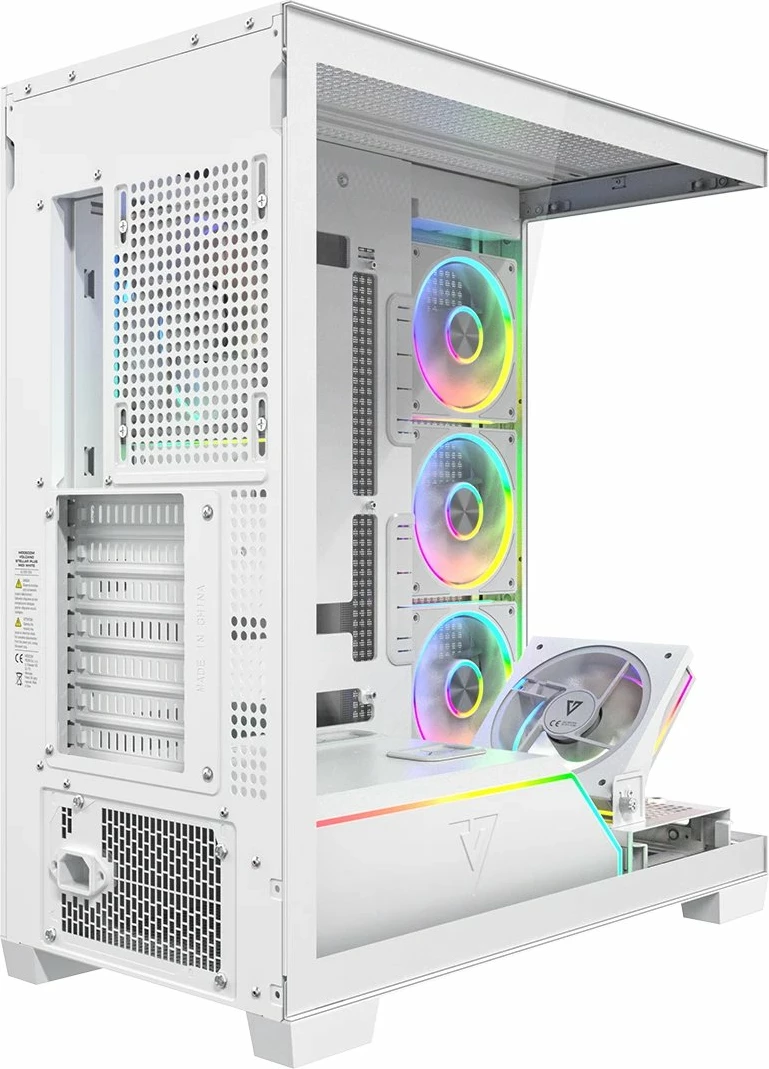 Kasë Modecom Volcano Stellar Plus 5F ARGB AT-STELLAR-PLUS-5F-ARGB-20, ATX Midi Tower, xham i temperuar, USB-C, pa PSU, e bardhë