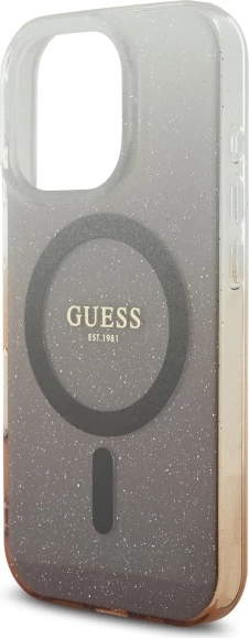 Mbështjellës MagSafe Guess IML Glitter Gradient për iPhone 16 Pro Max, kafe