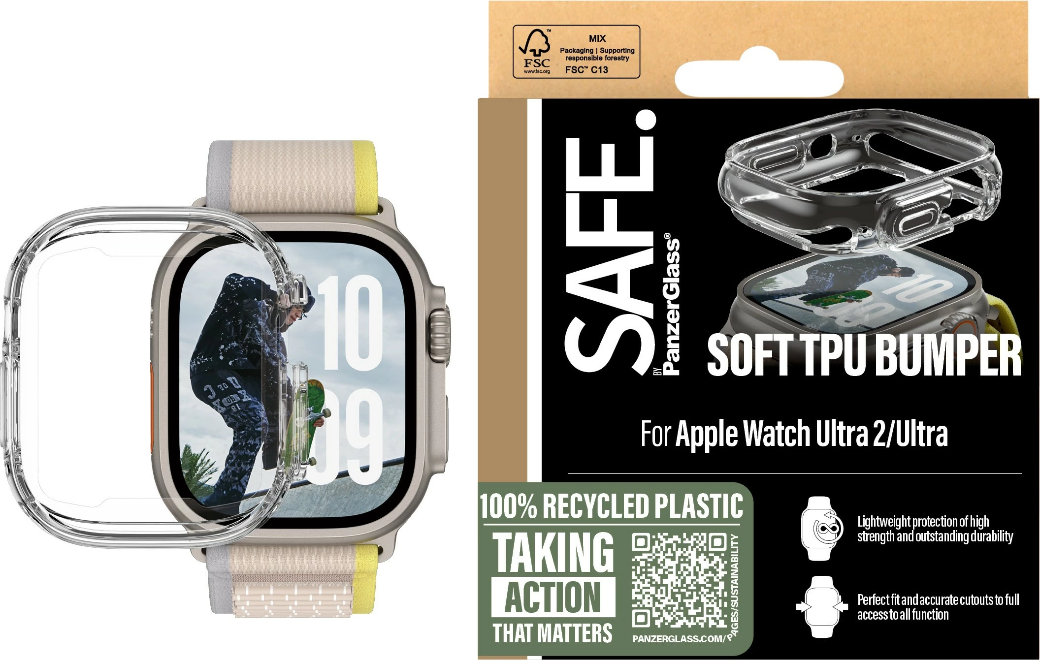 Mbështjellës PanzerGlass SAFE TPU për Apple Watch Ultra 2, transparent