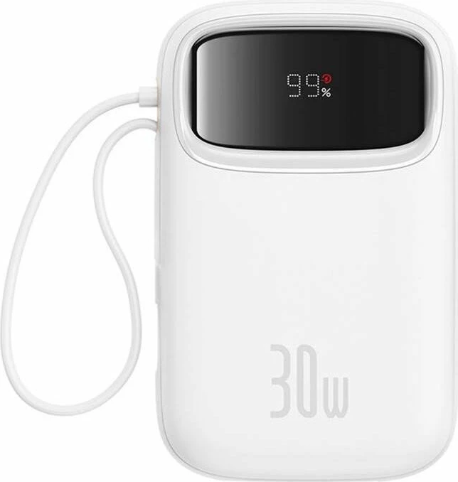 Powerbank Baseus QPow 2 10000mAh 30W 2x USB-C, 1x USB-A, i bardhë