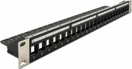 Patch panel Keystone DeLOCK 19" 24-port, 1U, i zi/argjendtë