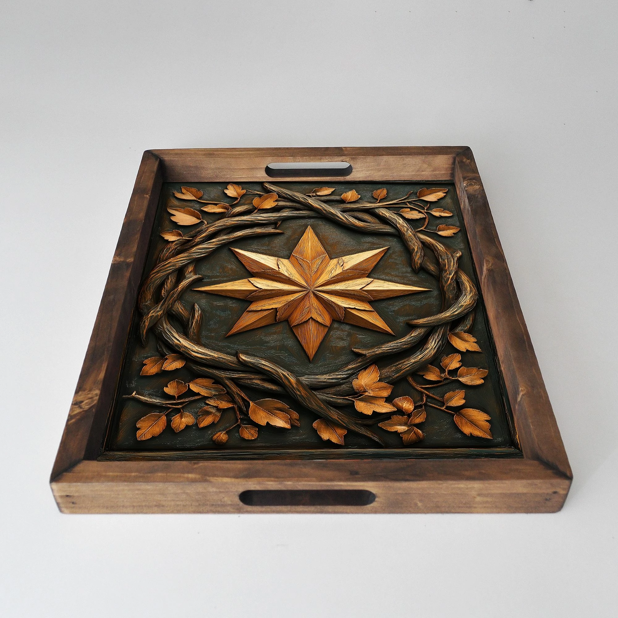 Tabaka dekorative prej druri, shumëngjyrëshe, Evila Originals, REF046, 48x38x4cm