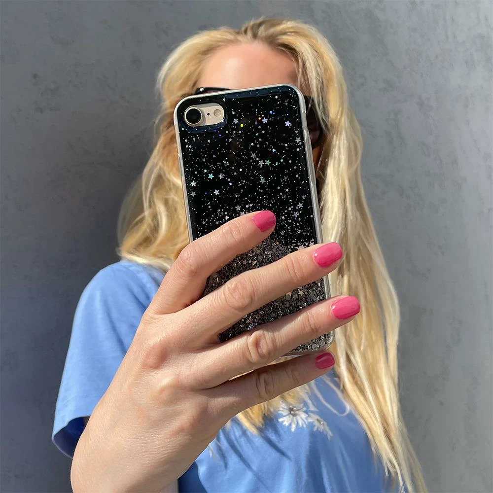 Mbështjellës Wozinsky Star Glitter për iPhone 12 mini, zi/argjendtë