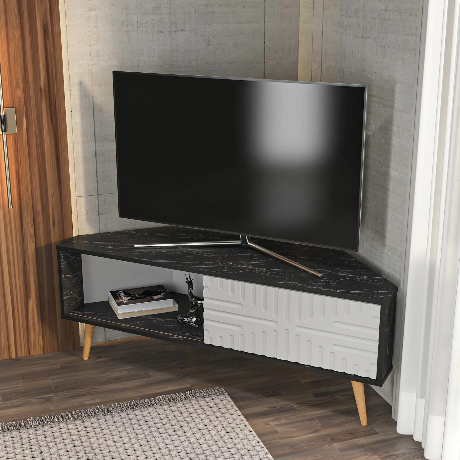 Komodë TV Skye Decor, ngjyrë e zezë, e bardhë
