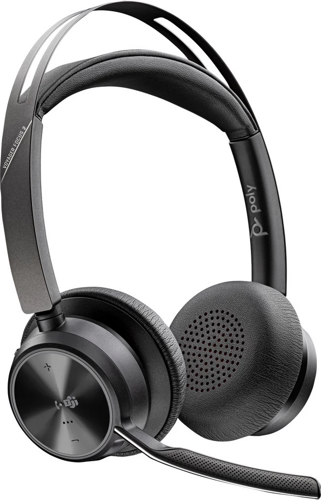 Kufje me mikrofon, Plantronics/Poly Voyager Focus 2 MS (9T9J6AA#AC3), me bazë karikimi, e zezë