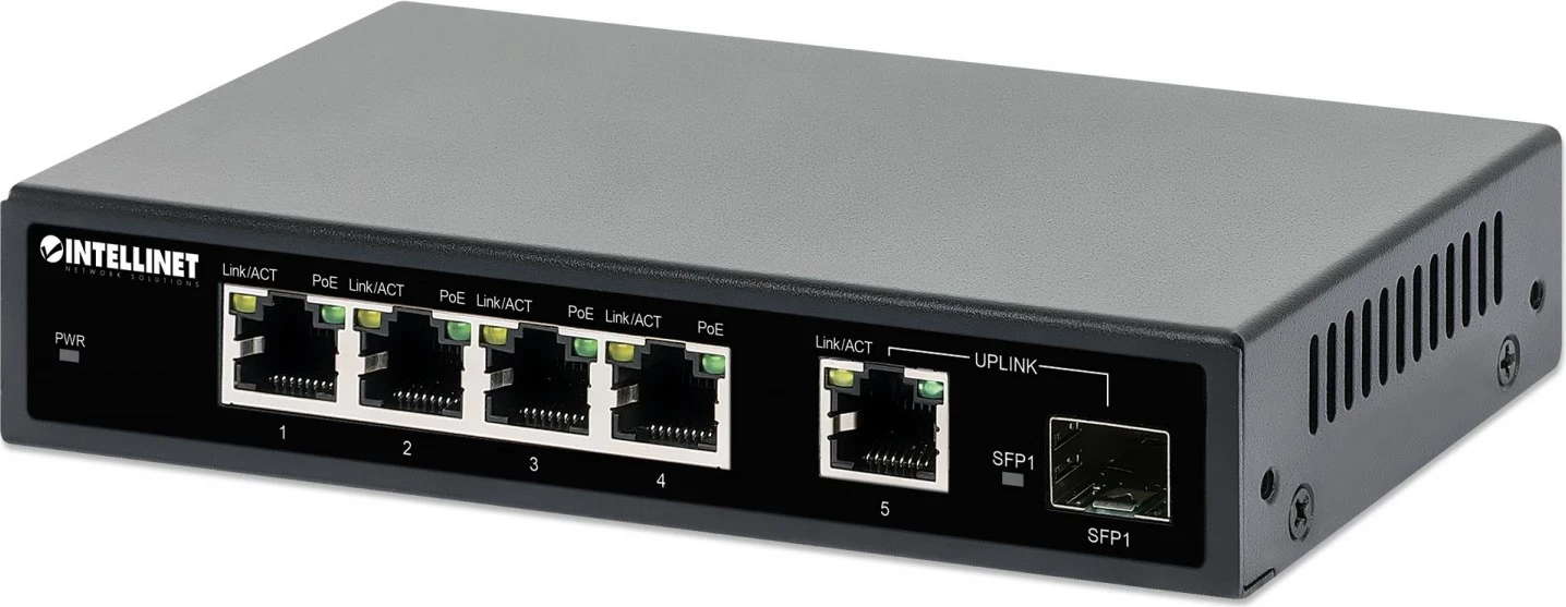 Switch Intellinet 561822 Gigabit 4x RJ45 PoE+, 1x RJ45 Uplink, 1x slot SFP
