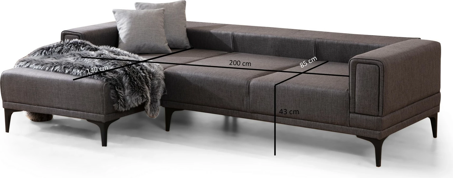 Kënd-sofë krevati Atelier del Sofa, Horizon majtas, ngjyrë gri e errët