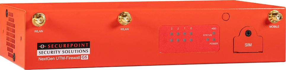 Pajisje UTM/Firewall Securepoint RC200 G5, 4x Gigabit LAN, SFP, Wi‑Fi dual-band, SSD, 50 përdorues, e kuqe