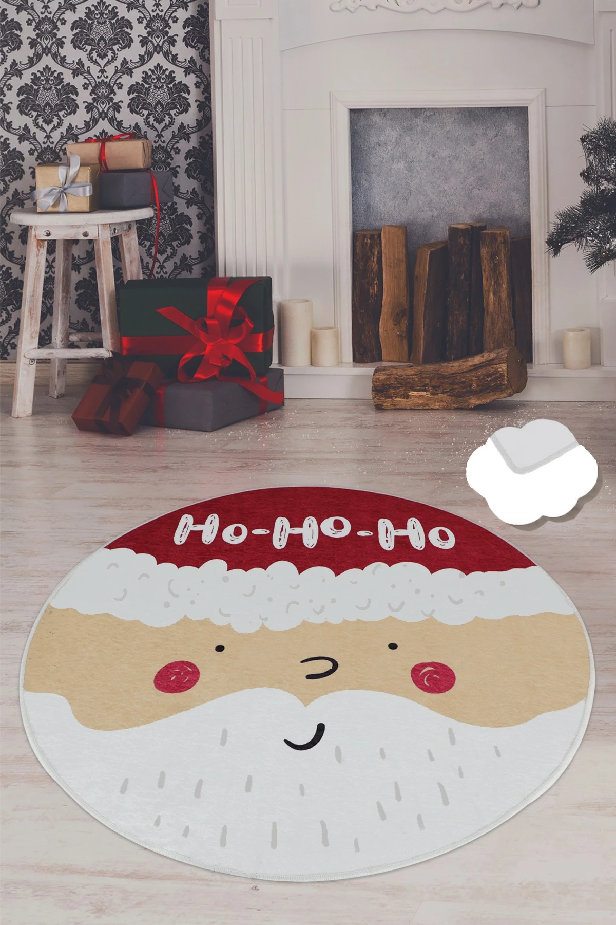 Qilim rrumbullak, dizajn Santa Claus, Ho Ho Ho, 100 cm