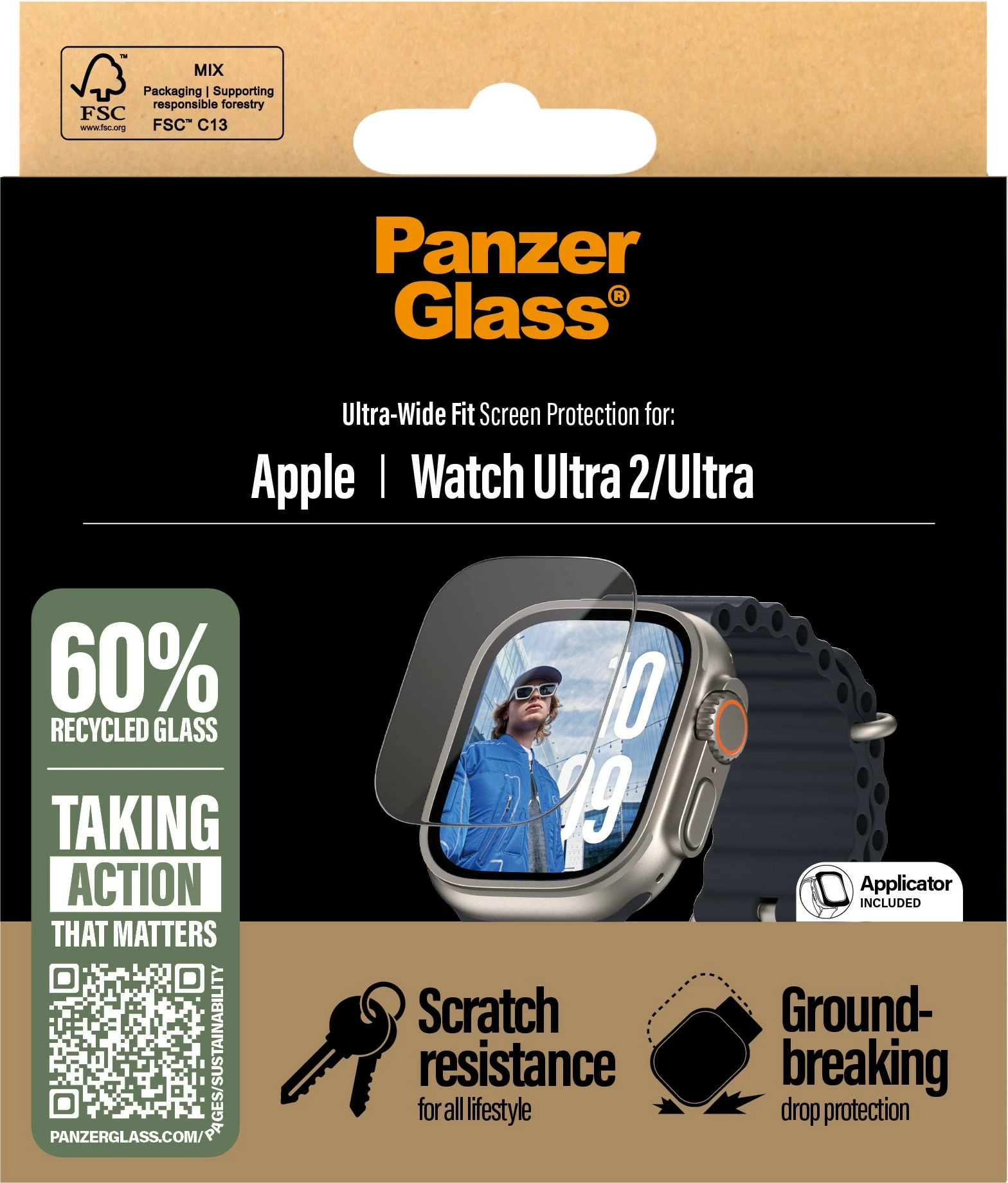 Mbrojtës ekrani PanzerGlass për Apple Watch Ultra 2, transparent