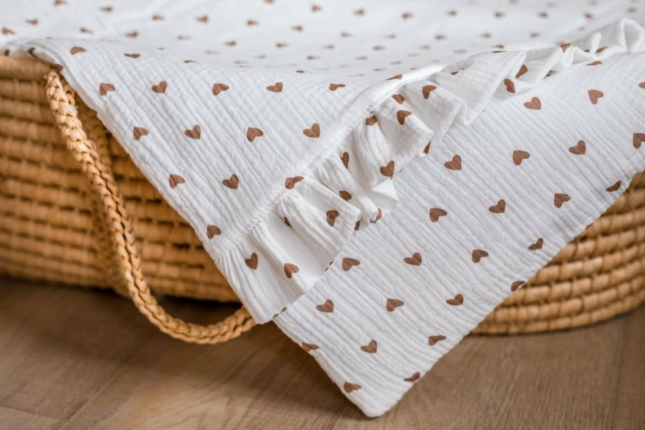 Set shtrati bebi muslin PULP BAMBOO Hearts 80x100 cm, e bardhë