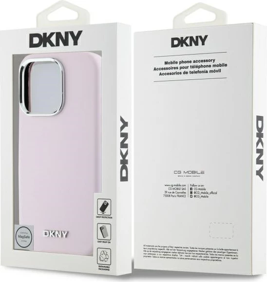 Mbështjellës DKNY Liquid Silicone Small Metal Logo MagSafe për iPhone 16 Pro, Rozë