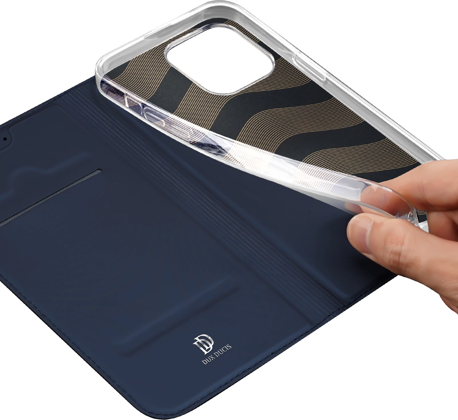 Mbështjellës Dux Ducis Skin Pro për iPhone 15 Pro, me kapak dhe xhep kartelash, Kaltër