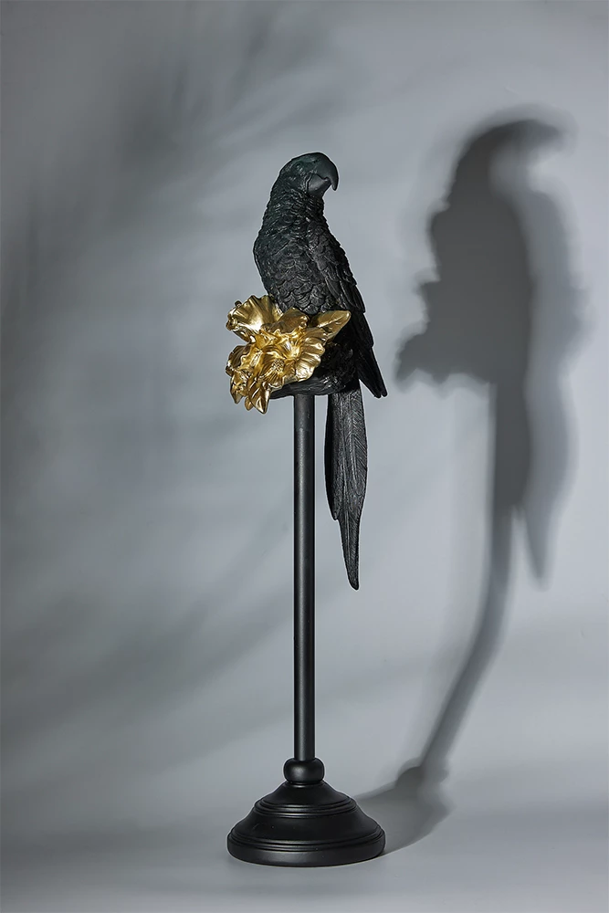 Dekor papagall, ngjyrë e zezë dhe ari, 15x18x64cm