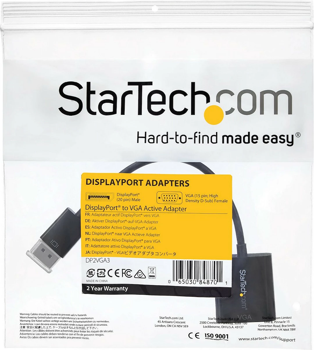 Adapter DisplayPort në VGA StarTech DP2VGA3, aktiv, 1080p, 0.1 m, i zi