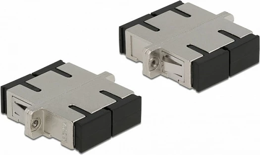 Kuplues fibër optike DeLOCK SC Duplex femër-femër, single-mode, metal, 2 copë, argjend