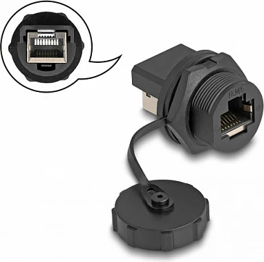 Adapter RJ45 DeLOCK Cat6a për montim panel, IP67, e zezë