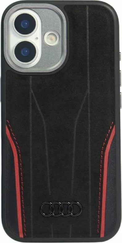 Kapak telefoni Audi R8 Genuine Leather për iPhone 17, zi e kuqe