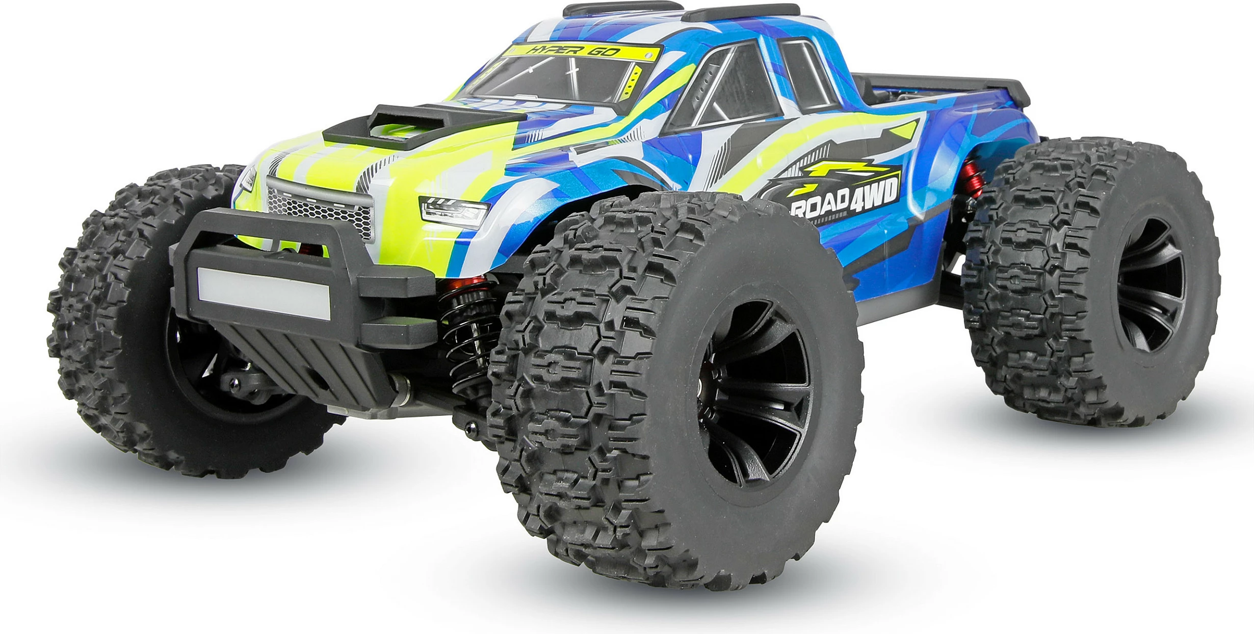 Monster truck RC AMEWI Hyper Go MTX14, brushless 4WD, 1:14 RTR, blu/bardhë/verdhe