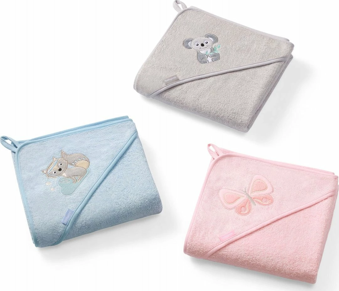 Peshqir banje me kapuç BabyOno 346/05 100x100 cm, bambu/pambuk, gri me aksente blu