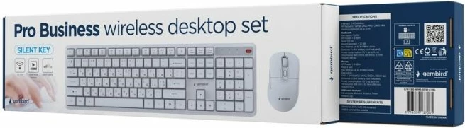 Tastierë me maus wireless Gembird Silent Key Pro Business, të bardha, set