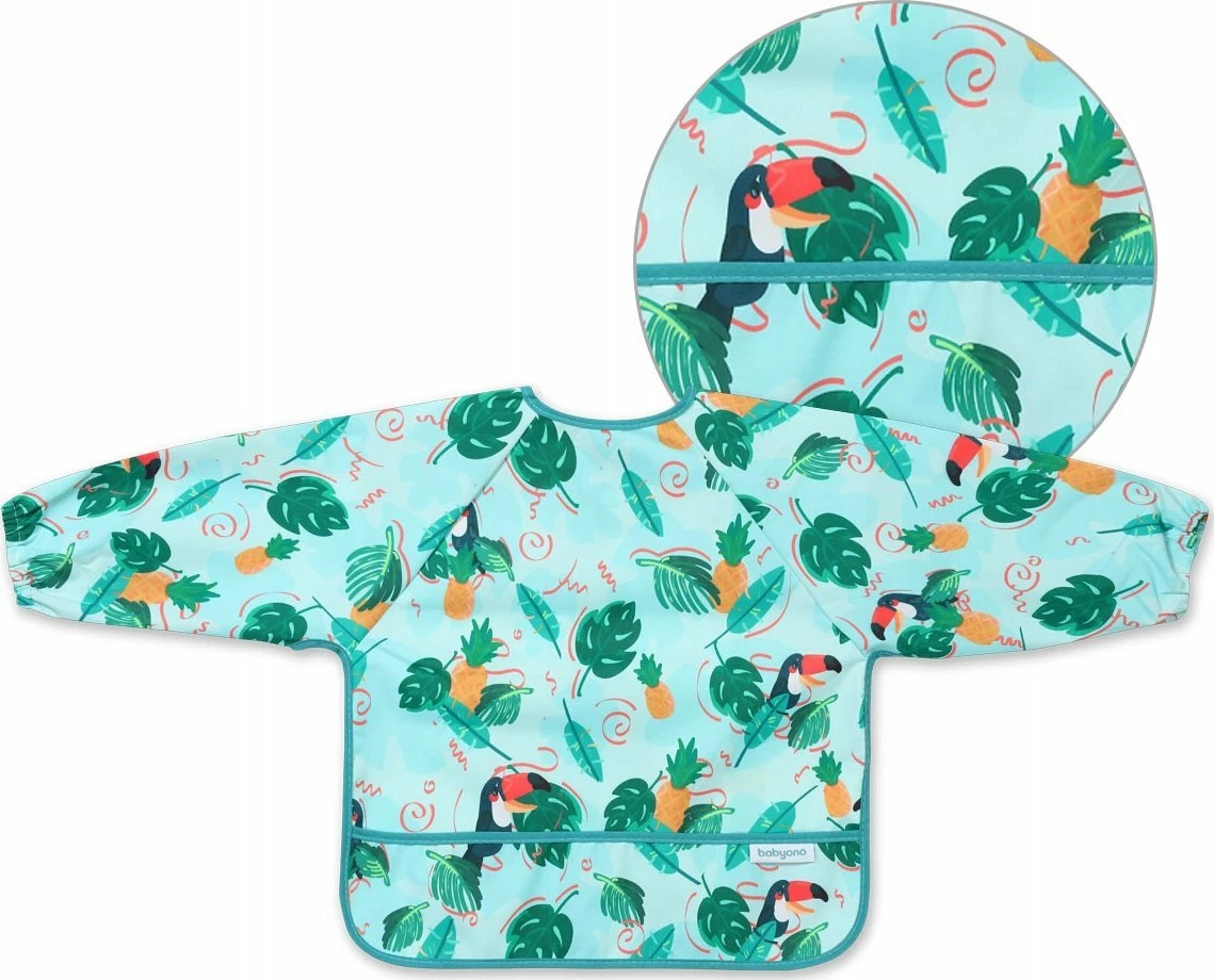 Përparëse ushqimi me mëngë të gjata BabyOno 1476/02 Toukans 74 x 36 cm, e papërshkueshme nga uji, 1 copë, shumëngjyrëshe