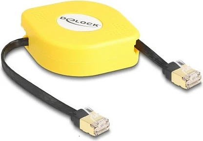 Kabllo rrjeti DeLOCK RJ45 Retractable Cat6A, 1.5m, STP (S/UTP), e zezë/verdhe
