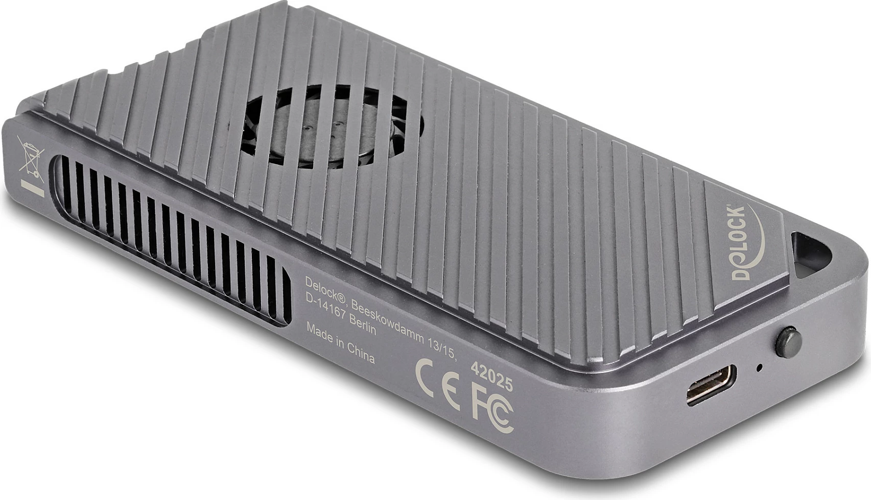 Kasë për SSD M.2 NVMe DeLOCK, USB4/Thunderbolt 40Gbps, me LED & ventilator, gri
